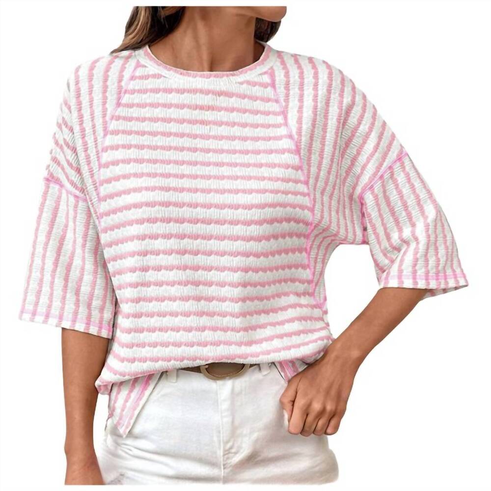 NEW AAPPARELLA women's striped knit half sleeve top in pink